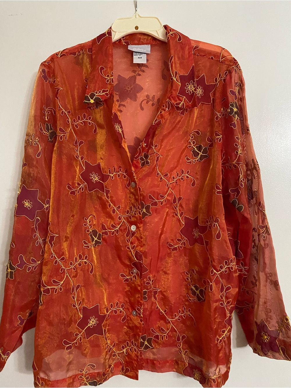 Blair Sheer Orange Floral Button-Up Blouse